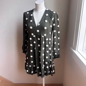 Zara green polka Dot Long Sleeve Dress